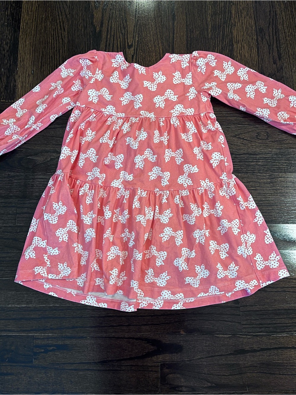 Rachel Riley Coral and White Bow Print Dress